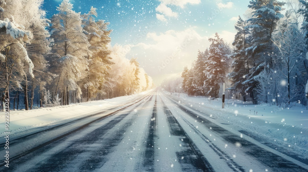 Snowy Road Through a Winter Forest Snowy Road Through a Winter Forest