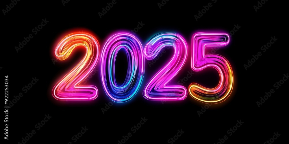 Vibrant and colorful neon numbers brilliantly representing the upcoming year 2025 on a dark and stylish background Vibrant and colorful neon numbers brilliantly representing the upcoming year 2025 on a dark and stylish background
