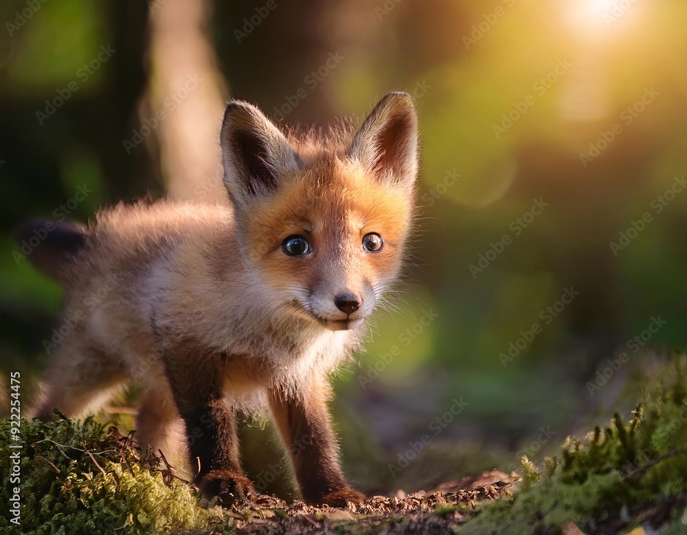 Fototapeta premium Playful Exploring Forest Hideout – Bushy Tail, Bright Eyes, and Curiosity