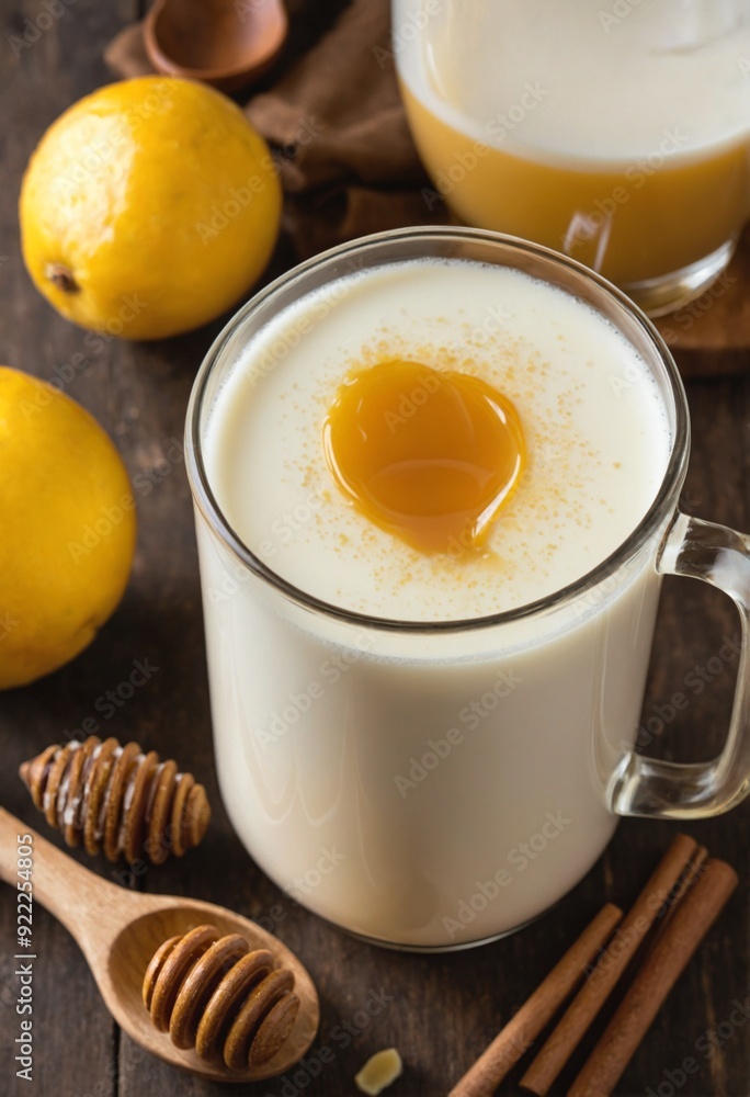 Hot milk with honey in a mug on the table Hot milk with honey in a mug on the table