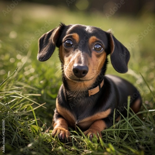 cute dachshund wiener Dog Sausage Doggo in the grass