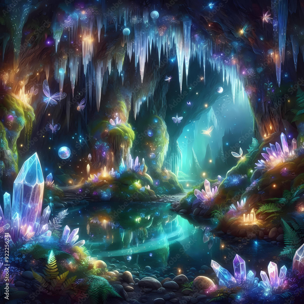 Mystical Crystal Cavern: A Hidden Gem in the Enchanted Forest Background Mystical Crystal Cavern: A Hidden Gem in the Enchanted Forest Background