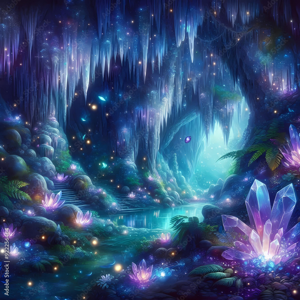 Mystical Crystal Cavern: A Hidden Gem in the Enchanted Forest Background Mystical Crystal Cavern: A Hidden Gem in the Enchanted Forest Background