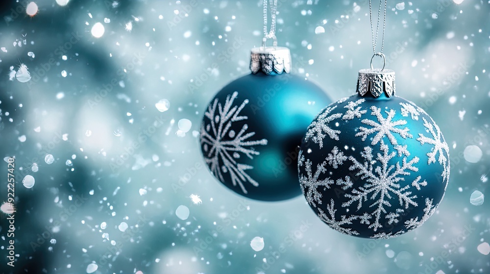 Charming Close-Up of Deep Blue and Teal Christmas Ornaments with Snowflake Patterns – Perfect for Holiday Decor Posters or Festive Home Interiors Charming Close-Up of Deep Blue and Teal Christmas Ornaments with Snowflake Patterns – Perfect for Holiday Decor Posters or Festive Home Interiors