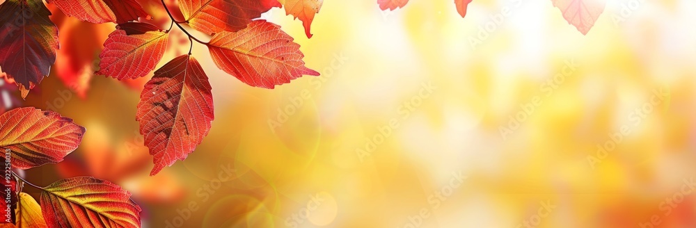 Red leaves on a branch with a blurry orange background. Red leaves on a branch with a blurry orange background.