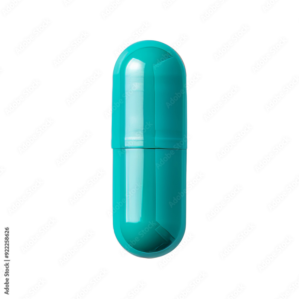 Isolated Cyan Capsule with Glossy Surface and Smooth Design. Isolated Cyan Capsule with Glossy Surface and Smooth Design.