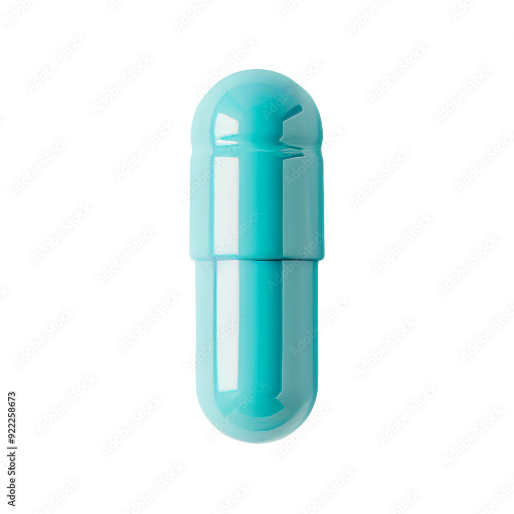 Isolated Cyan Capsule with Smooth Surface and Rounded Ends. Isolated Cyan Capsule with Smooth Surface and Rounded Ends.