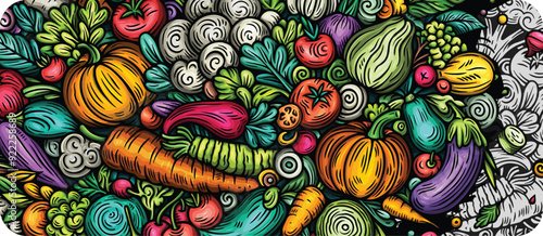 Cartoon vector doodle Vegetables banner background