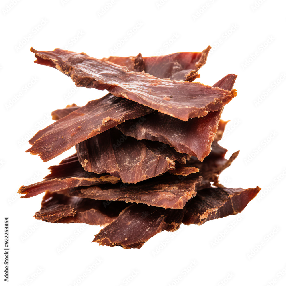 Isolated Stack of Dehydrated Deer Jerky Without Background. Isolated Stack of Dehydrated Deer Jerky Without Background.