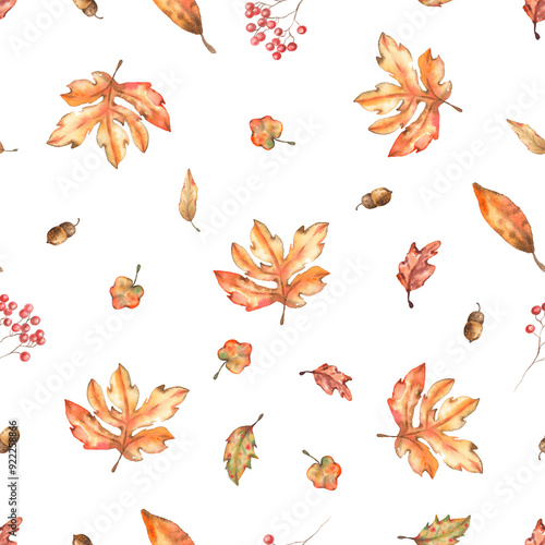 Watercolor Autumn fall seamless pattern  for paper fabric print illustration