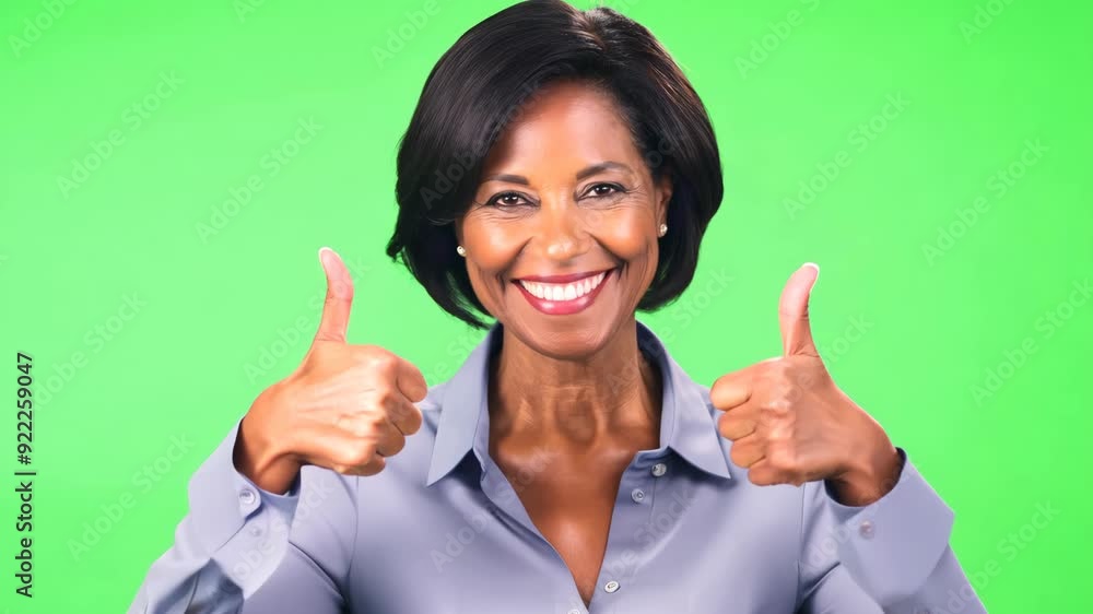 Middle-aged African American businesswoman smiling with thumbs up, positive and confident Middle-aged African American businesswoman smiling with thumbs up, positive and confident