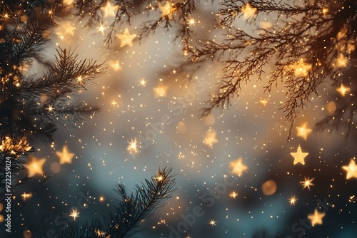 Wallpaper Mural Twinkling star lights amidst pine branches Torontodigital.ca