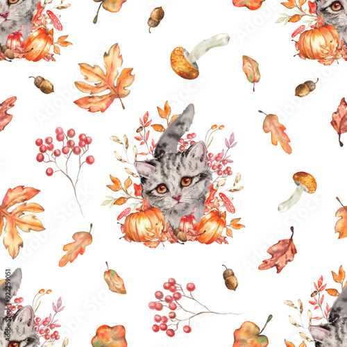 Watercolor Autumn fall seamless pattern  for paper fabric print illustration