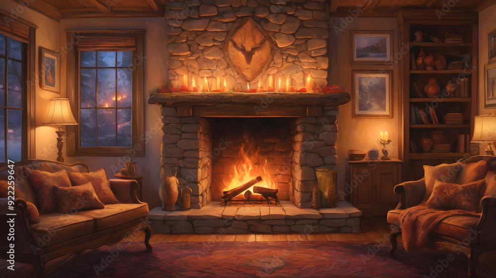 fireplace with christmas decorations, ai generated fireplace with christmas decorations, ai generated