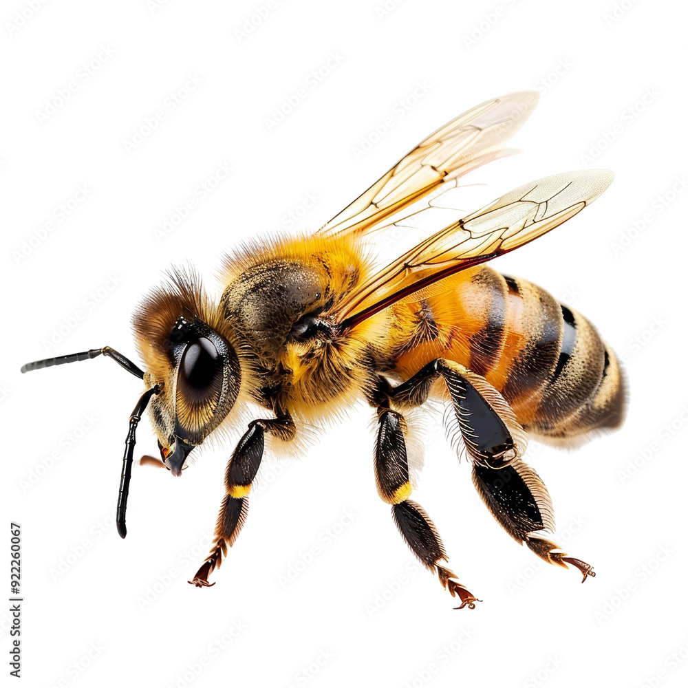 Isolated Honey Bee with Transparent Wings and Detailed Anatomy. Isolated Honey Bee with Transparent Wings and Detailed Anatomy.