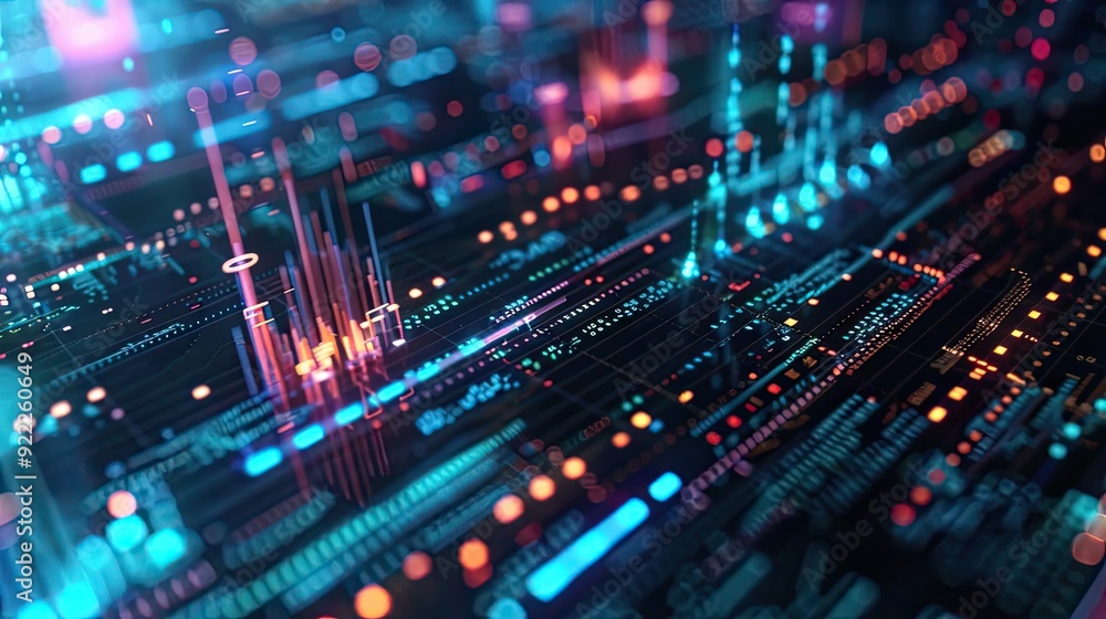Vibrant digital abstract background featuring glowing lines, dots, and circuitry elements, evoking technology and innovation. Vibrant digital abstract background featuring glowing lines, dots, and circuitry elements, evoking technology and innovation.