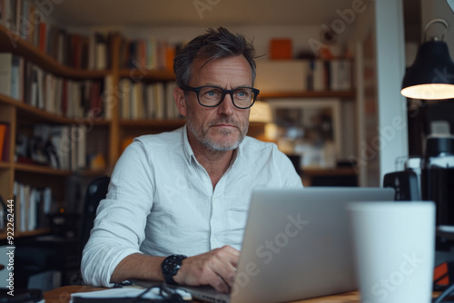 senior person working on laptop computer