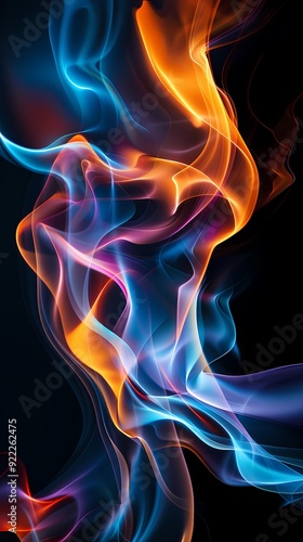 Digital technology black orange wave curve abstract poster background