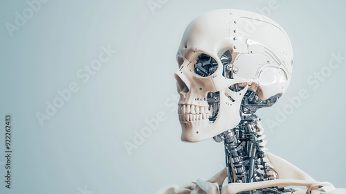 A futuristic robot skeleton showcasing intricate mechanical details and a modern design, symbolizing the intersection of robotics and anatomy.