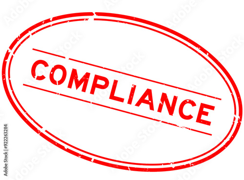Grunge red compliance word oval rubber seal stamp on white background