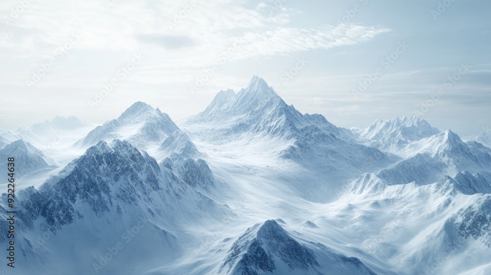 Overhead view of a snow-covered mountain with vast open sky, perfect for placing a headline Overhead view of a snow-covered mountain with vast open sky, perfect for placing a headline