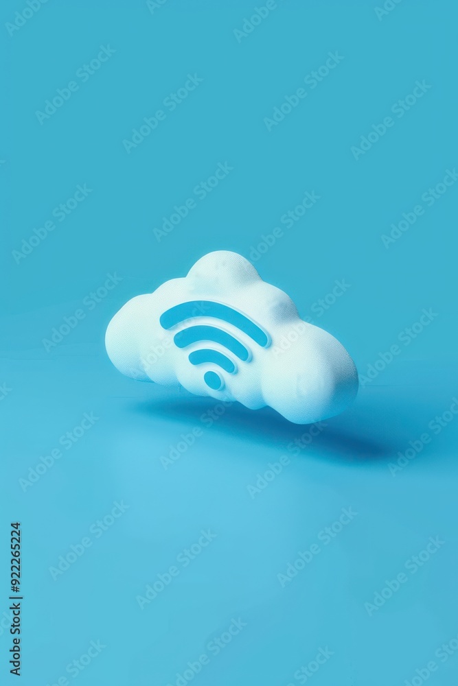 3D cloud with wifi symbol on blue background representing wireless technology and connectivity, modern digital communication, cloud based network 3D cloud with wifi symbol on blue background representing wireless technology and connectivity, modern digital communication, cloud based network