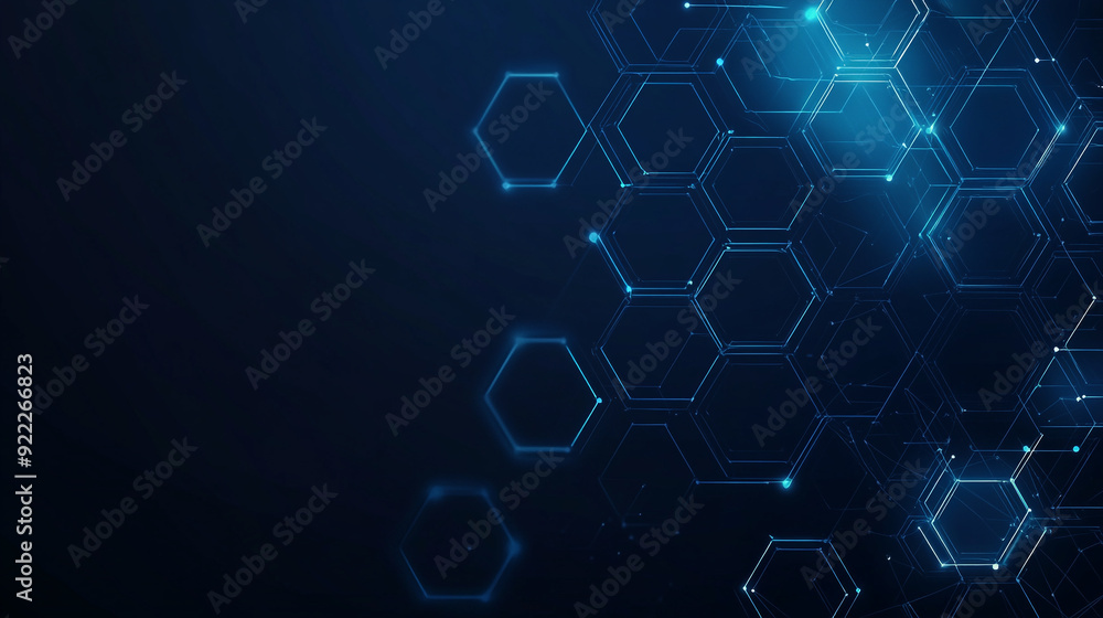 Fototapeta premium Abstract blue technology background with a hexagon pattern for a digital network, futuristic & dynamic element design
