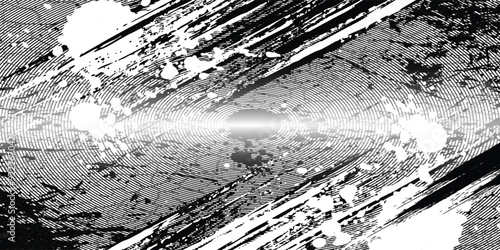 Distressed background in black and white texture with dots, spots, scratches, and lines. Abstract vector illustration.