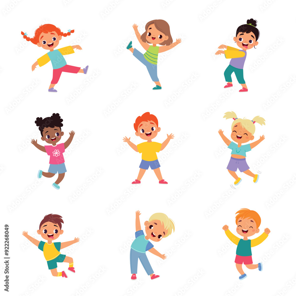 Funny Kids Character Enjoy and Having Fun Vector Set Funny Kids Character Enjoy and Having Fun Vector Set