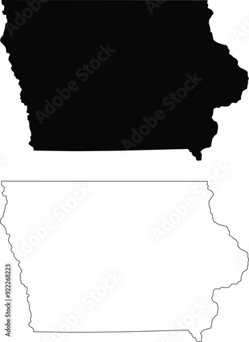 Iowa state contour silhouette outline vector map