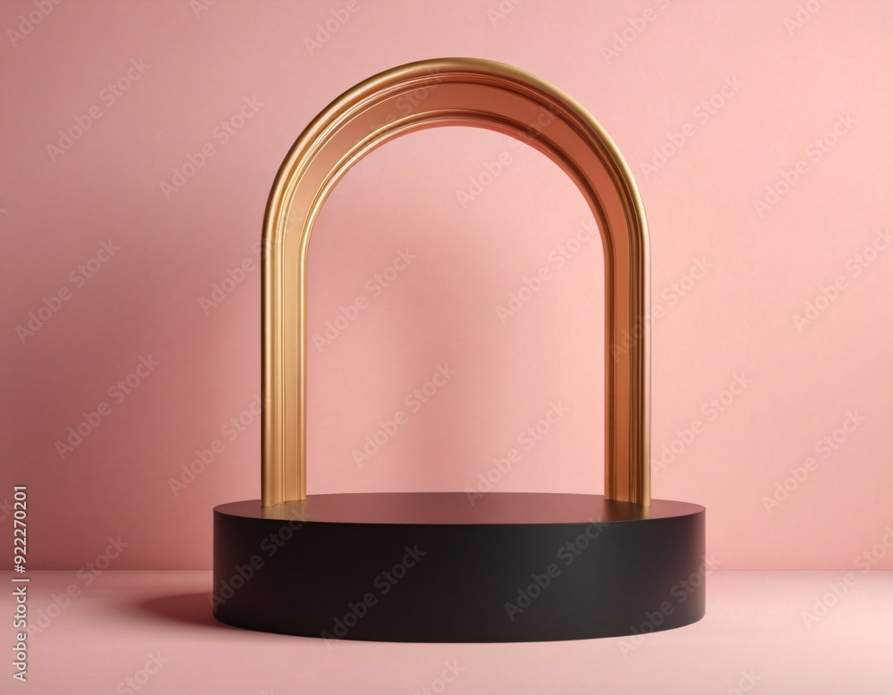 3D background with stand podium. Black, gold, silver, pink gold with luxury arch shape scene. Abstract minimal wall scene for mockup products display. Ai generated image. 3D background with stand podium. Black, gold, silver, pink gold with luxury arch shape scene. Abstract minimal wall scene for mockup products display. Ai generated image.
