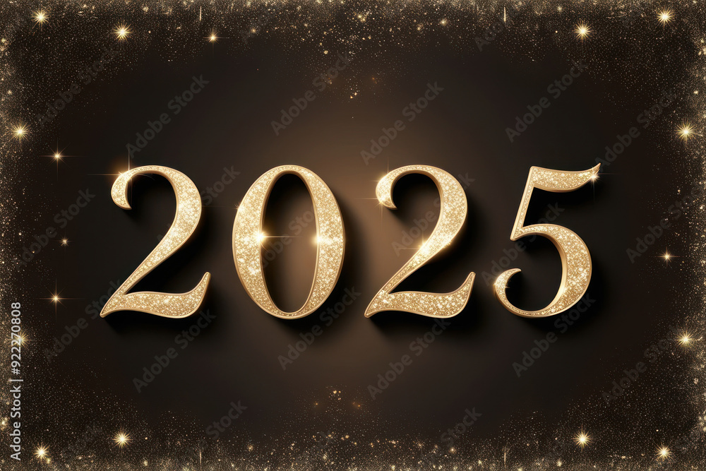 Golden Numbers 2025 on dark background with sparkles. New Year and Christmas concept. AI Golden Numbers 2025 on dark background with sparkles. New Year and Christmas concept. AI