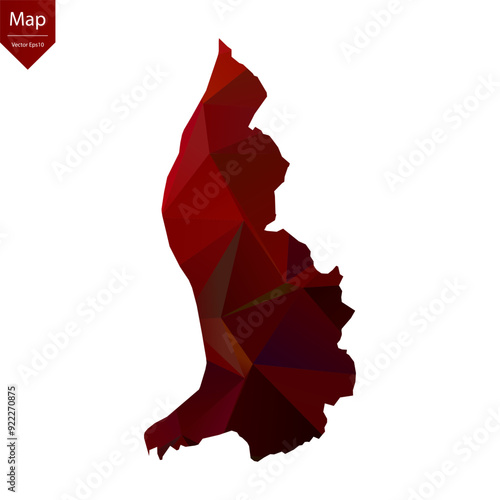 Map of Liechtenstein - Red Geometric Rumpled Triangular , Polygonal Design For Your . Vector illustration eps 10.	