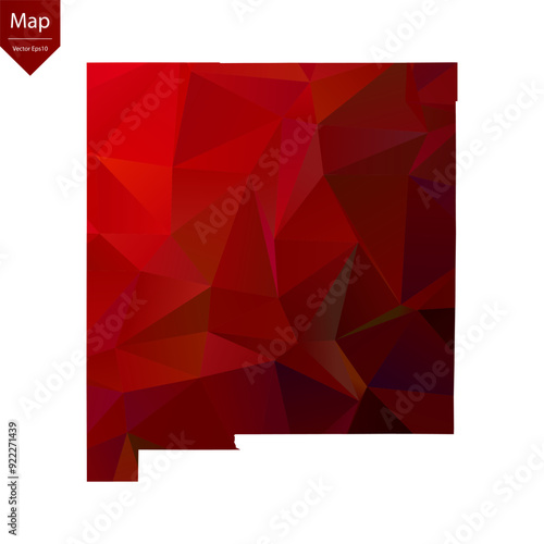 Map of New Mexico - Red Geometric Rumpled Triangular , Polygonal Design For Your . Vector illustration eps 10.	