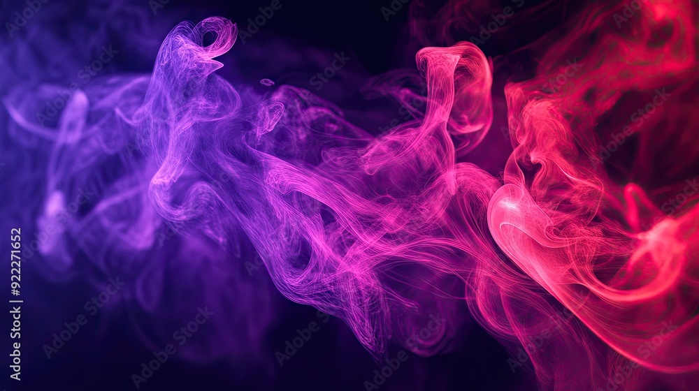 Bold, red and purple 3D smoke graphics, creating dynamic shapes against a black background Bold, red and purple 3D smoke graphics, creating dynamic shapes against a black background