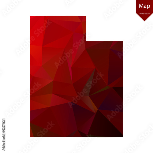 Map of Utah - Red Geometric Rumpled Triangular , Polygonal Design For Your . Vector illustration eps 10.	