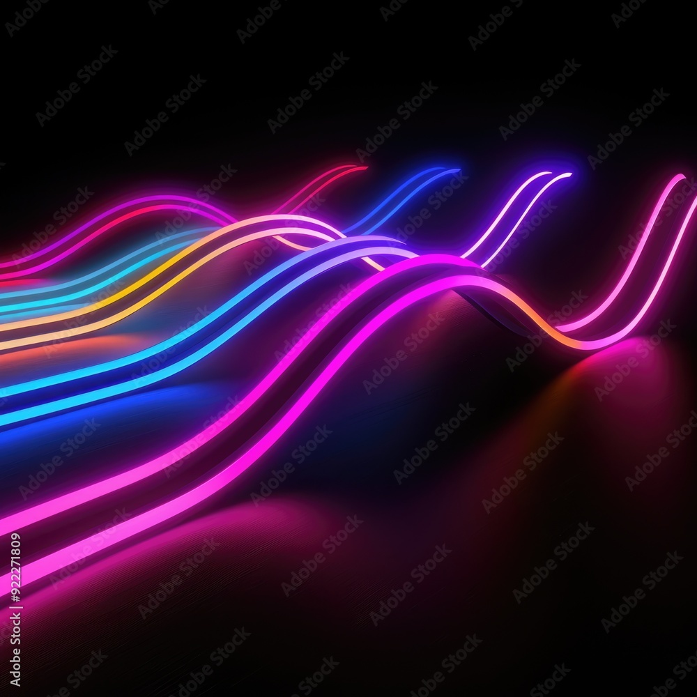 Obraz premium Abstract neon light lines background. Glowing led light line beam collection. Bright luminous fluorescent bar stick lines, Wall background.