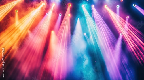 Obraz na płótnie Bright concert stage lights in various colors, creating a vibrant atmosphere for a music festival w salonie