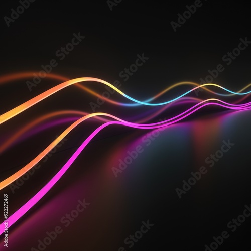 Abstract neon light lines background. Glowing led light line beam collection. Bright luminous fluorescent bar stick lines