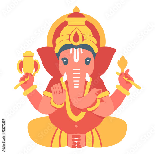 Ganapati Art, Ideal for Cultural and Spiritual Themes - Flat Vector Illustration