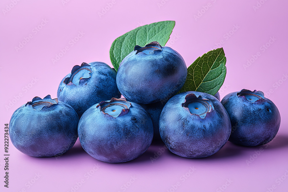 Obraz premium A handful of blueberries, packed with antioxidants for liver health, isolated on a pastel lavender background,