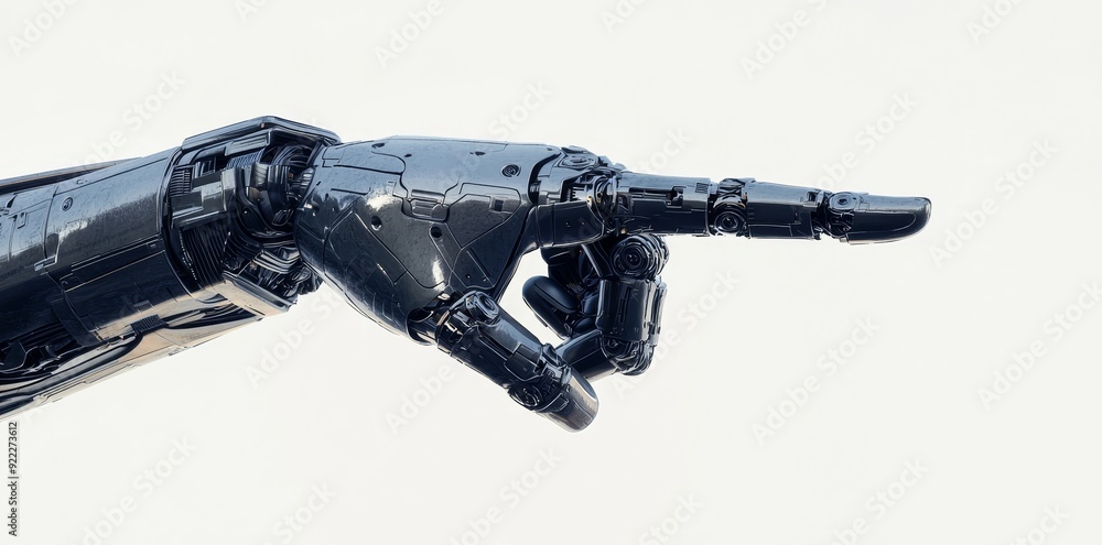 A robot hand is pointing towards a transparent background - Stock Image A robot hand is pointing towards a transparent background - Stock Image