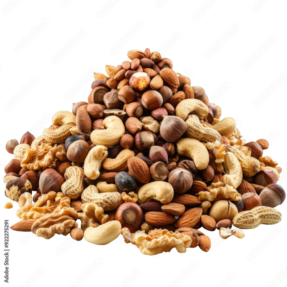 A Pile of Mixed Nuts on a Transparent Background A Pile of Mixed Nuts on a Transparent Background