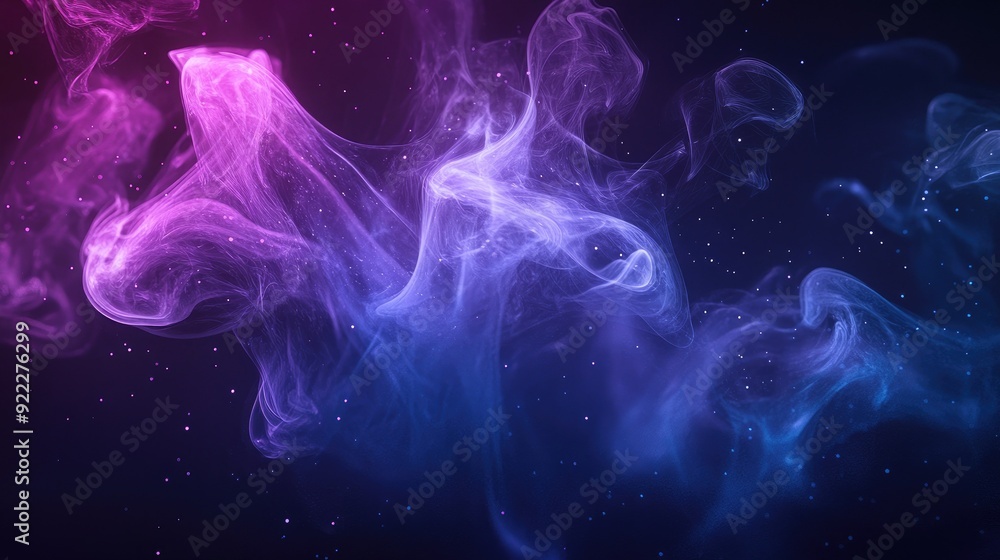 Obraz premium Serene, purple and blue 3D smoke graphics, forming ethereal shapes on a black backdrop