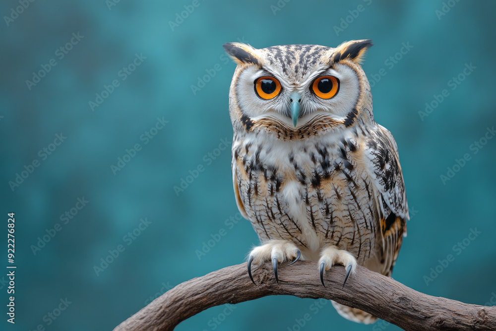 An owl perched on a branch, symbolizing wisdom, isolated on a pastel blue background, An owl perched on a branch, symbolizing wisdom, isolated on a pastel blue background,