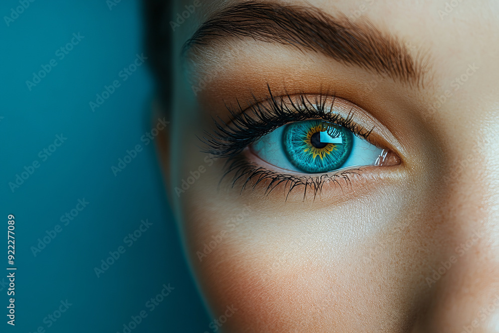 A closed eye with a third eye open, representing inner vision, isolated on a pastel turquoise background,