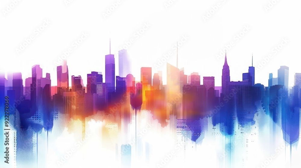 Watercolor Skyline: A Cityscape in Vivid Hues Watercolor Skyline: A Cityscape in Vivid Hues