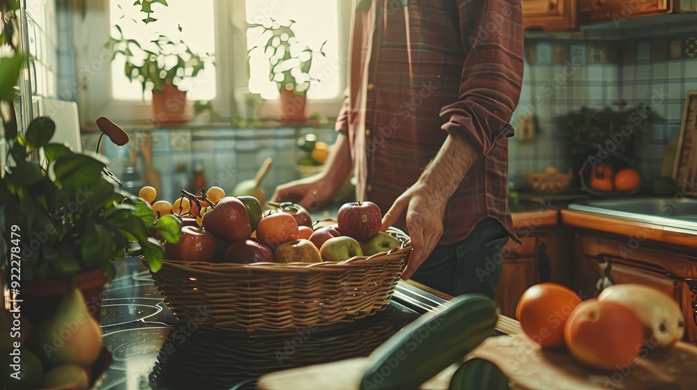 Relaxing Morning in a Cozy Kitchen with Fruit Basket and Doughnuts Box Relaxing Morning in a Cozy Kitchen with Fruit Basket and Doughnuts Box