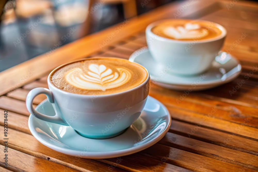 Obraz premium Cup With Cappuccino, Latte on Table