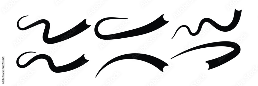 Set of Swoosh vector. Hand drawn swoosh elements, and swoop underline typography tails shape in flat styles. Set of ribbons. Design concept element collection in eps 10. Set of Swoosh vector. Hand drawn swoosh elements, and swoop underline typography tails shape in flat styles. Set of ribbons. Design concept element collection in eps 10.